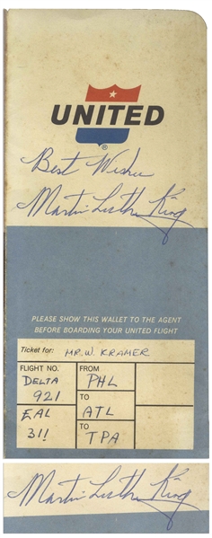 Martin Luther King, Jr. Signed Airplane Boarding Pass -- Full, Uninscribed Signature